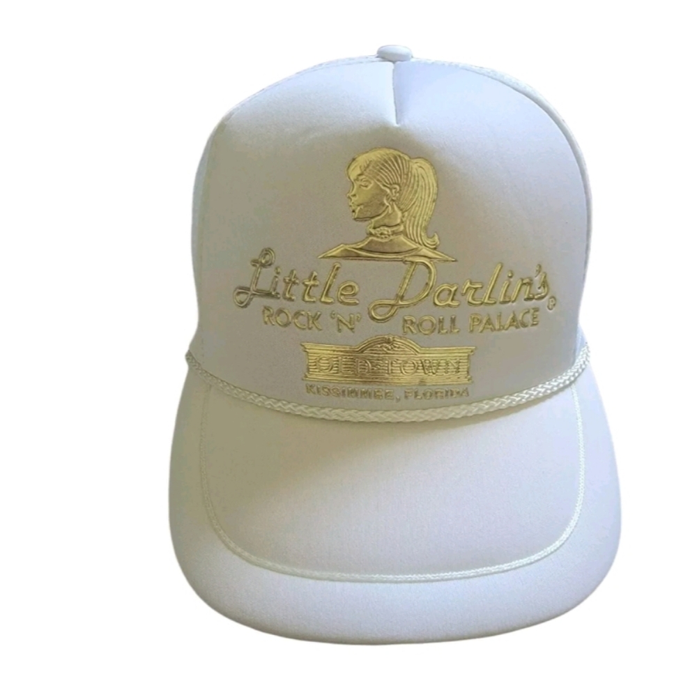 Little Darlin’s Rock n Roll Palace Truckers Cap Hat Mesh Snapback Vintage White